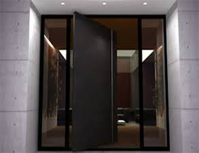 Timber and glass pivot entrance door